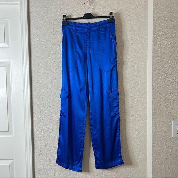 YFB Young Fabulous & Broke Satin Cargo Pants NEW Size Small in Royal Blue - Picture 3 of 8